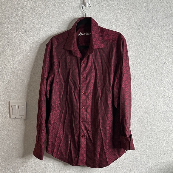 Robert Graham Men's Burgundy cotton Patterned Shirt embroidered calf size L